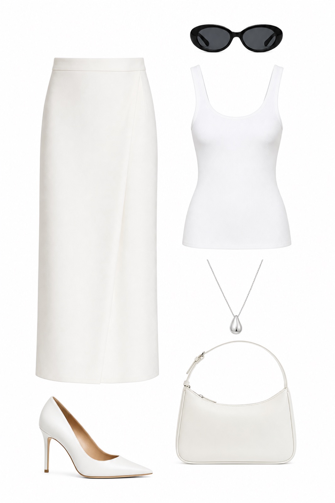 Outfit with Max Mara Ubalda Skirt, Ferragamo Pointed-Toe Stiletto Pump, White Shoulder Bag curated by @dopasnap