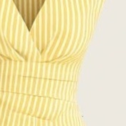 Yellow and white vertical striped wrap blouse