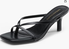 Black strappy leather heel sandals