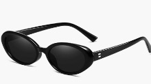Black oval frame dark tinted sunglasses