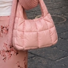 Pink quilted puffer hobo shoulder bag