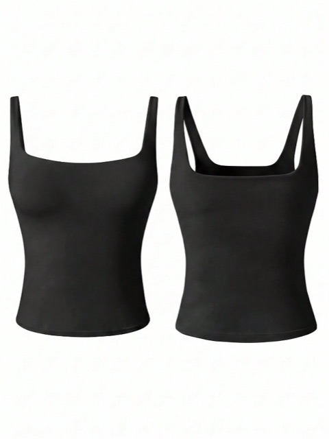 black square neck tank top