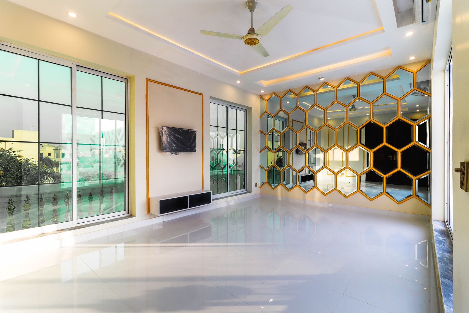 Stock photograph of a spacious modern luxury interior.